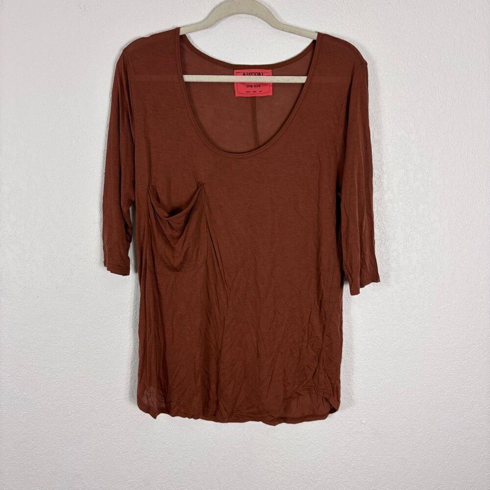 Nation LTD Brown Scoop Neck Short Sleeve Pocket T-Shirt One Size‎